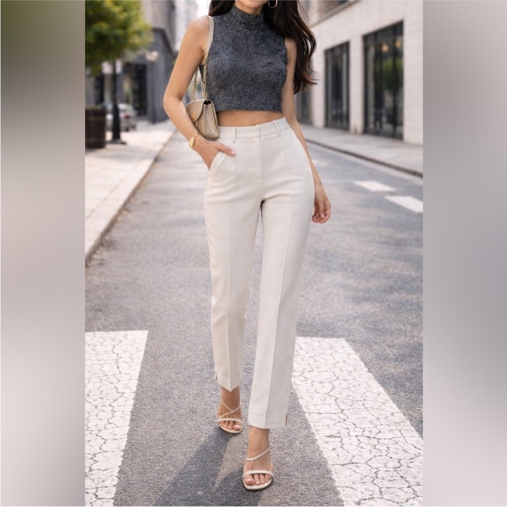 ZARA NWOT White Pants with Black Elastic Waist